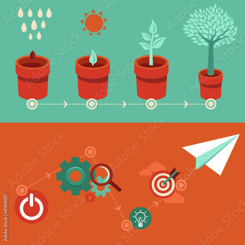 Fotografie Vector growth and start up concepts in flat style