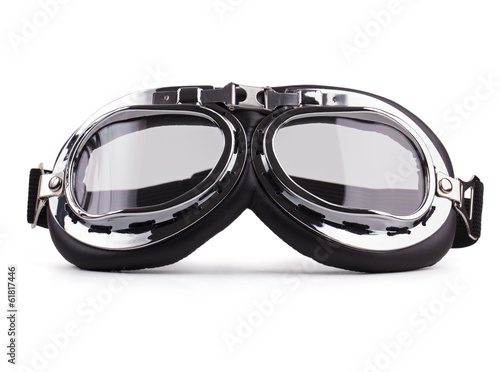 Motorcycle safety glasses on white background