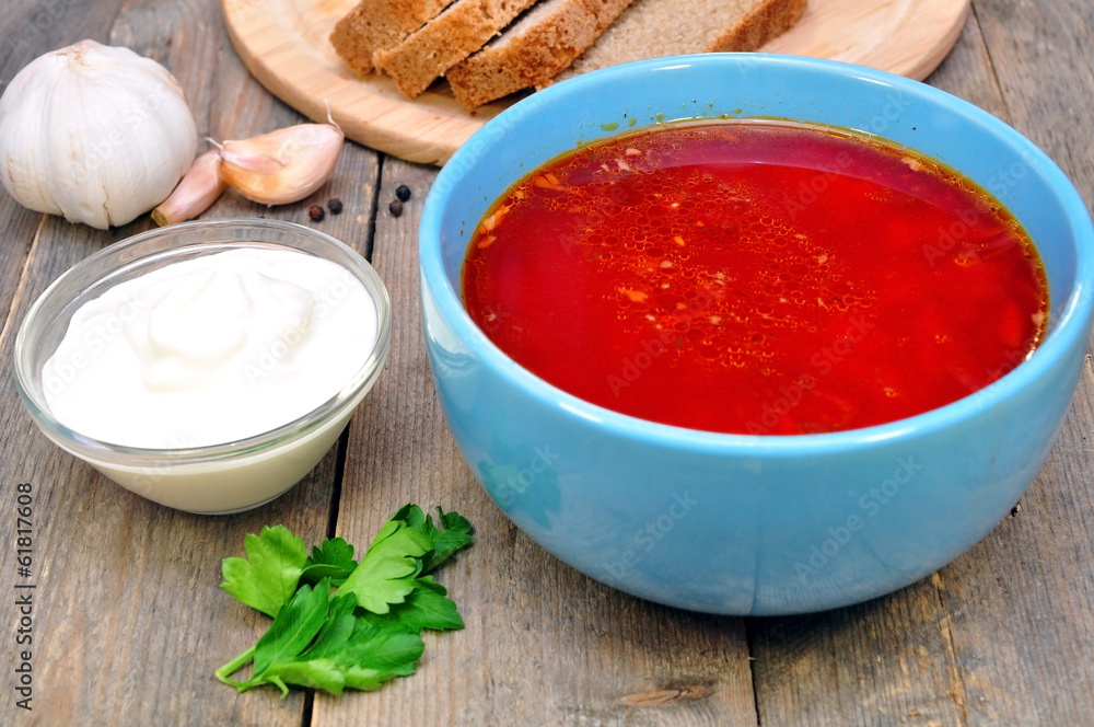 Traditional Russian-Ukrainian borscht soup Traditional Russian-Ukrainian borscht soup