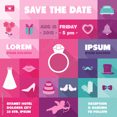 Wedding Invitation Card - with Wedding Icons - Save the Date