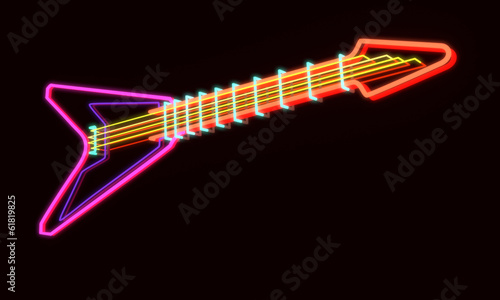 3d rendered modern guitar as neon lamp