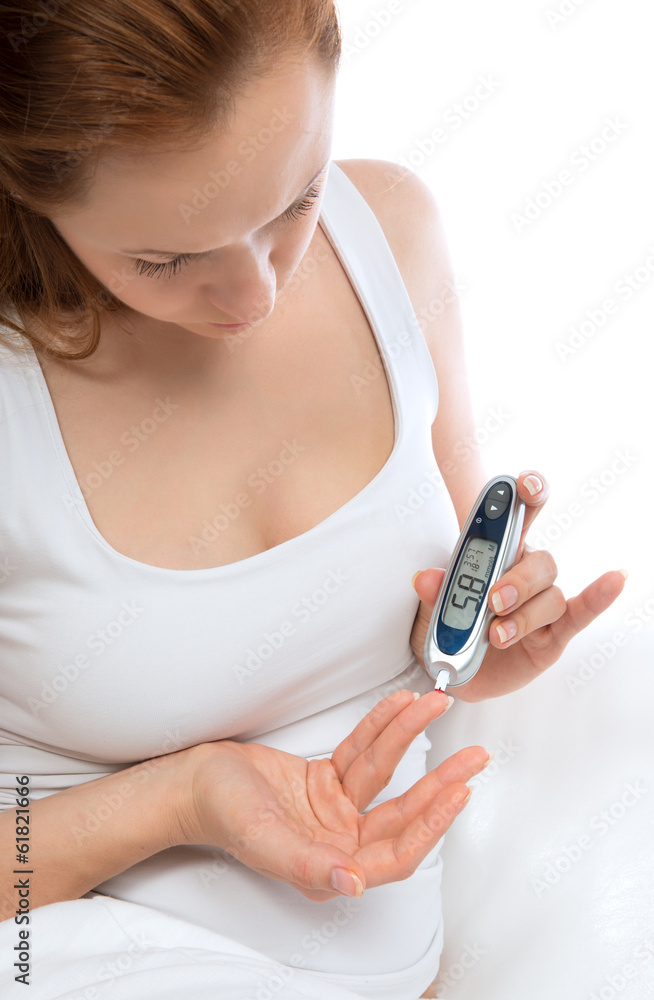 Diabetes patient woman measuring glucose level blood test Diabetes patient woman measuring glucose level blood test