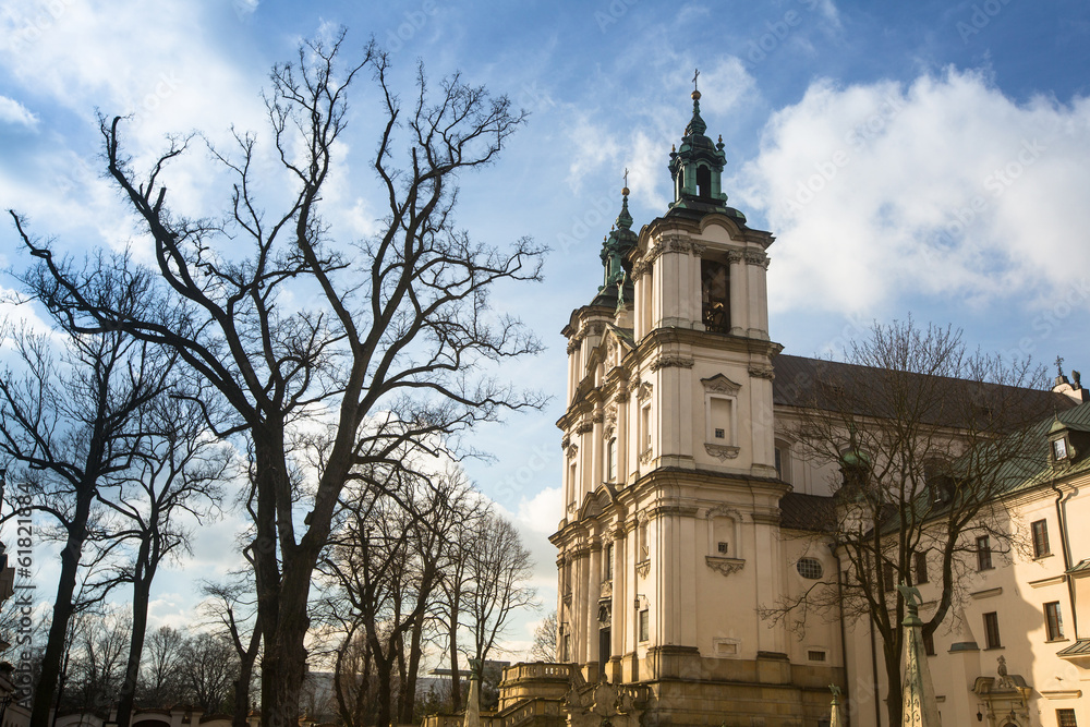 View of the Church of St. Stanislaus Bishop in Krakow. View of the Church of St. Stanislaus Bishop in Krakow.