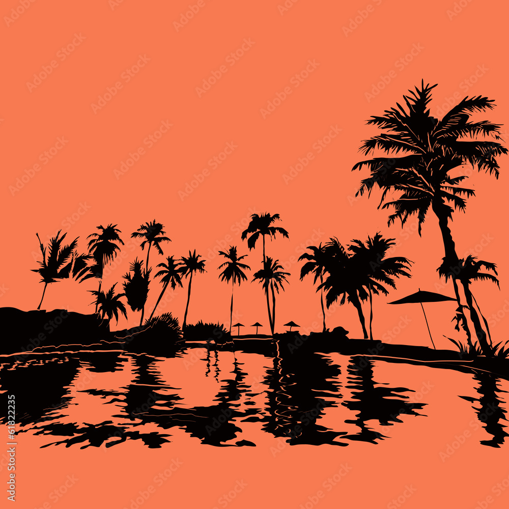 Beach resort in the tropics, vektor illustration