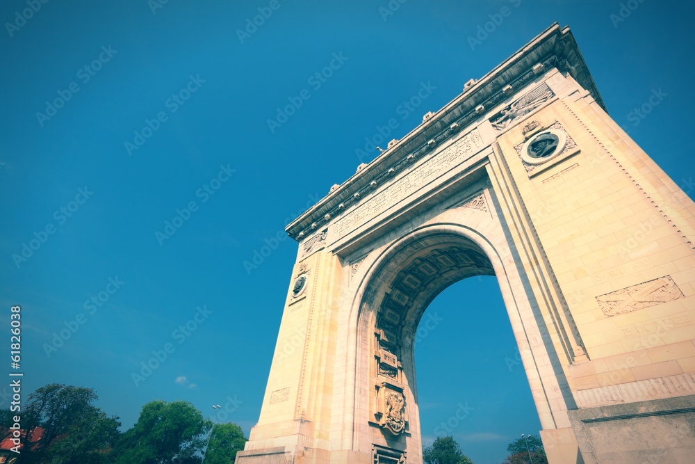 Bucharest arch of triumph. Cross processed color tone.
