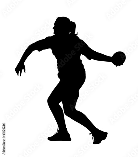 Side Profile of Girl Discus Thrower Turning to Throw