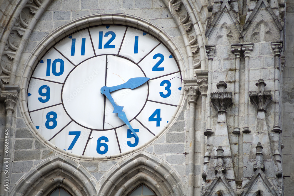 Old clock of the Basilica Church of Quito, Ecuador.