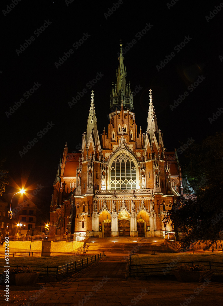 Gothic church with fabulous facade during the night