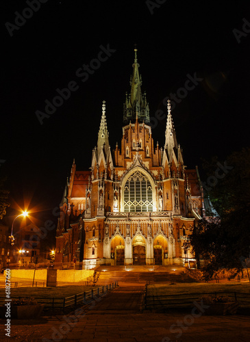 Gothic church with fabulous facade during the night