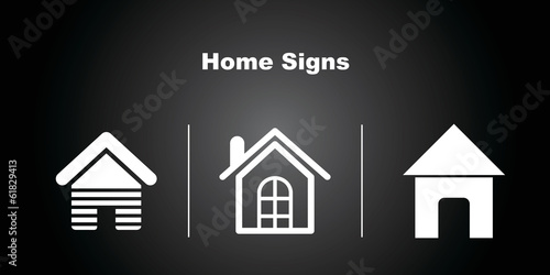 3 Home Icons on Black Background.