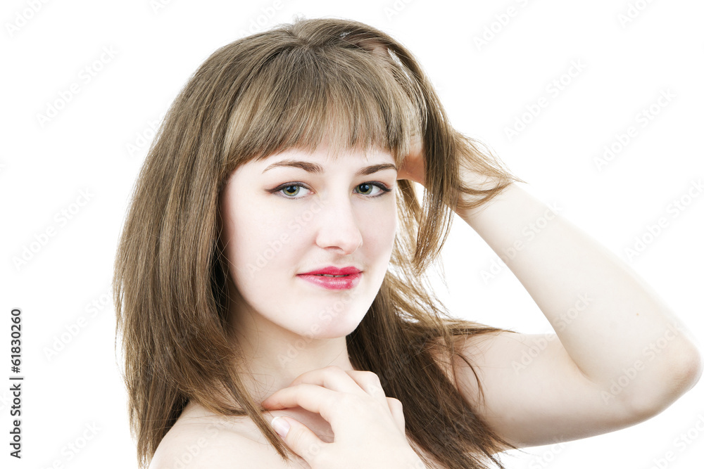 Portrait of beautiful girl on white background. Portrait of beautiful girl on white background.