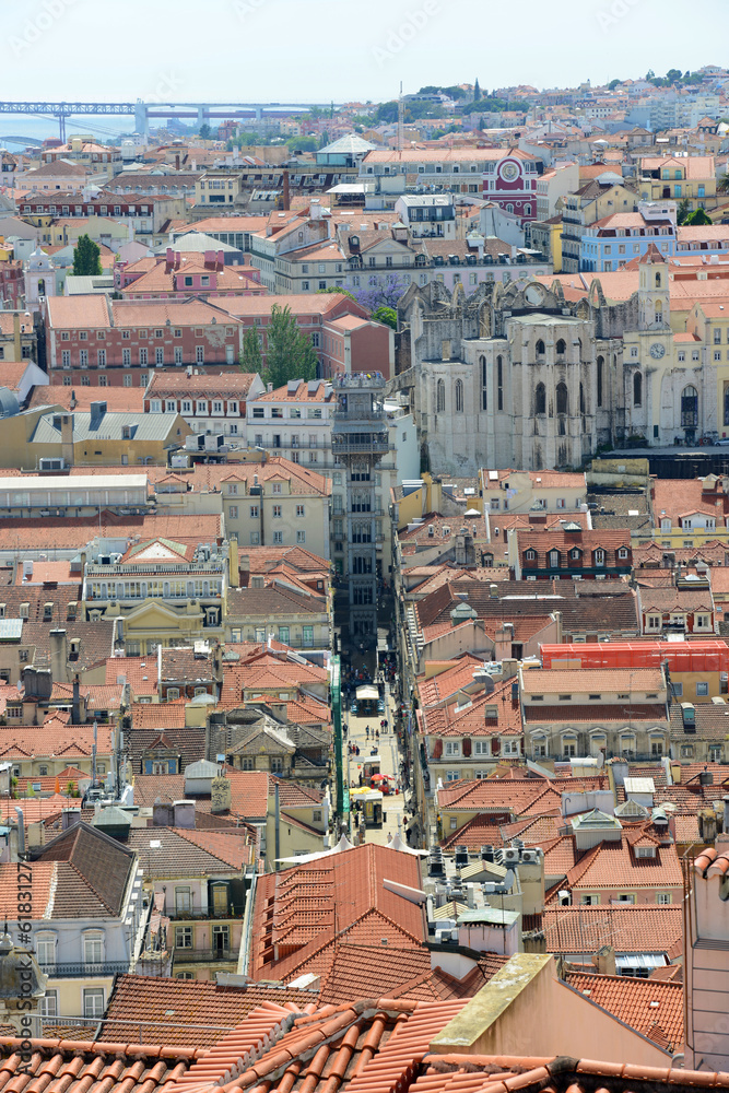 Santa Justa Elevator aerial view, Baixa district, Lisbon