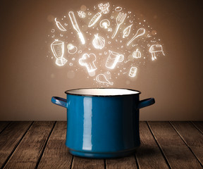 cooking icons coming out from cooking pot