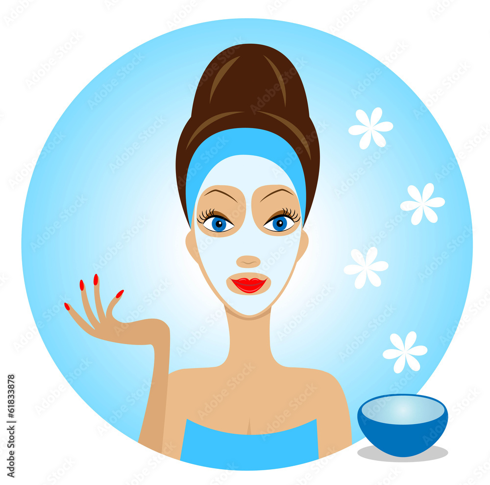 young woman with a cosmetic mask on face young woman with a cosmetic mask on face