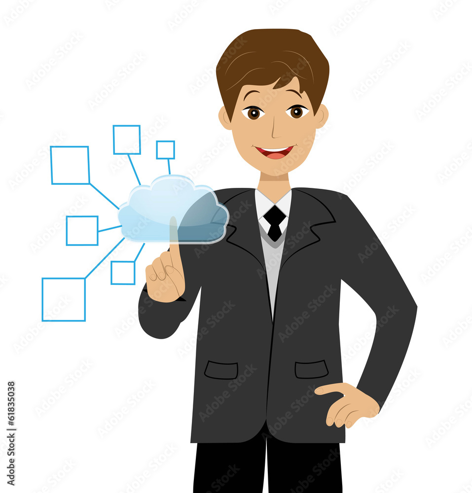 a businessman presses an index finger the virtual button a businessman presses an index finger the virtual button
