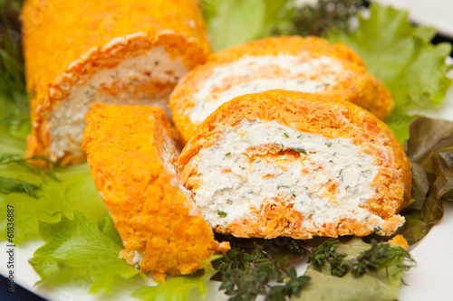 Quadro su tela Cottage cheese carrots roll