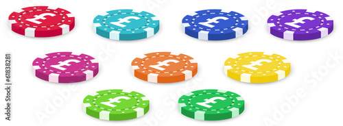 A group of colorful poker chips