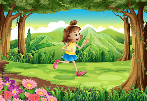 A girl running at the forest