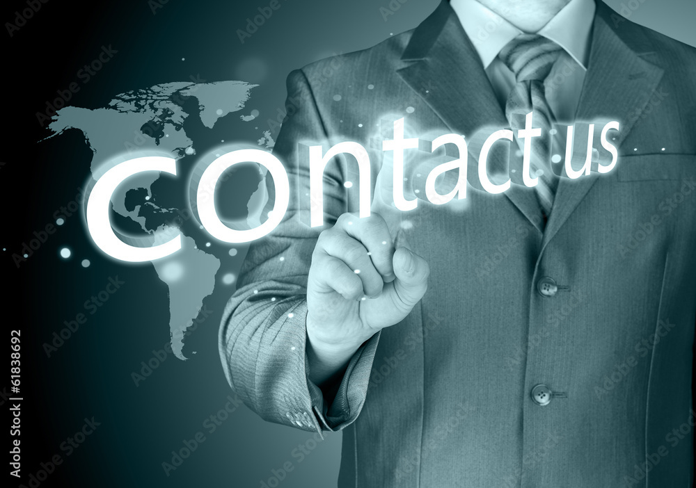 businessman hand pushing contact us button businessman hand pushing contact us button