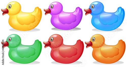 Six colorful rubber ducks