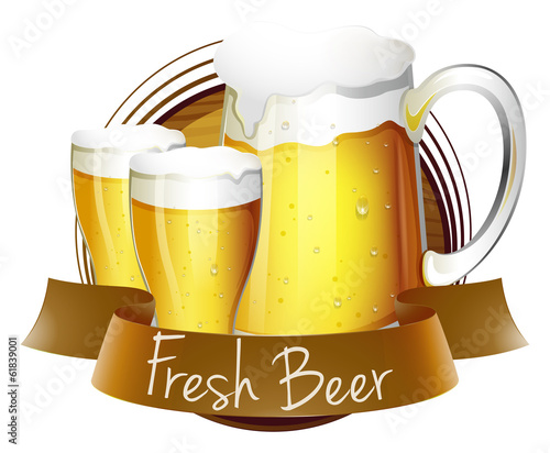 A fresh beer label with a pitcher and glasses of beer
