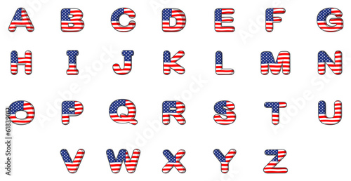 Letters of the alphabet with the American flag