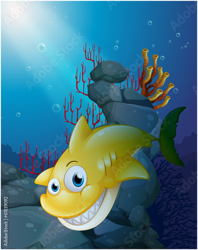 A smiling big shark under the sea