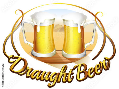 A draught beer label with two mugs of beer