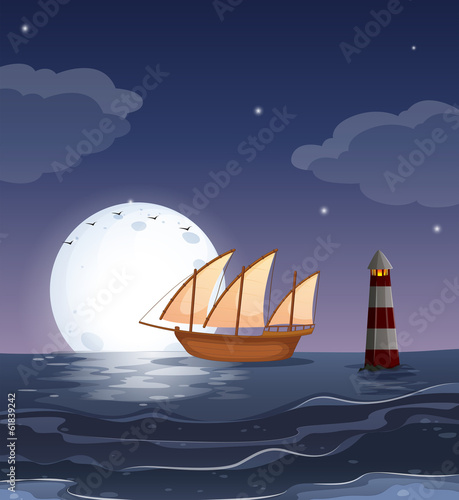 A wooden boat in the ocean
