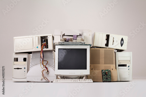 Photos old computer and electronic waste