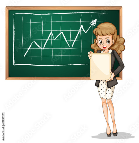 A businesswoman reporting in front of the blackboard
