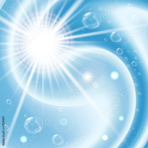 Blue vortex background with bubbles and flare