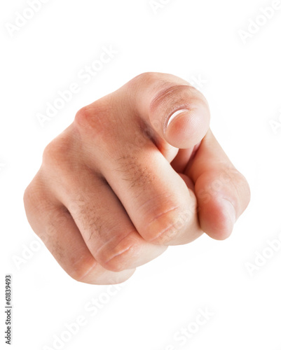 Hand pointing at you on white background