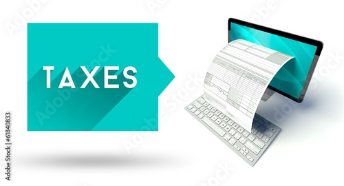 Taxes computer with online tax form or invoice