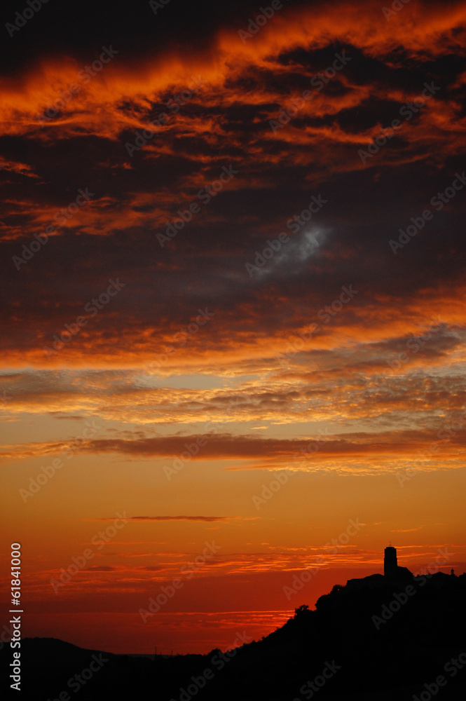 Red sunset sky silhouette France