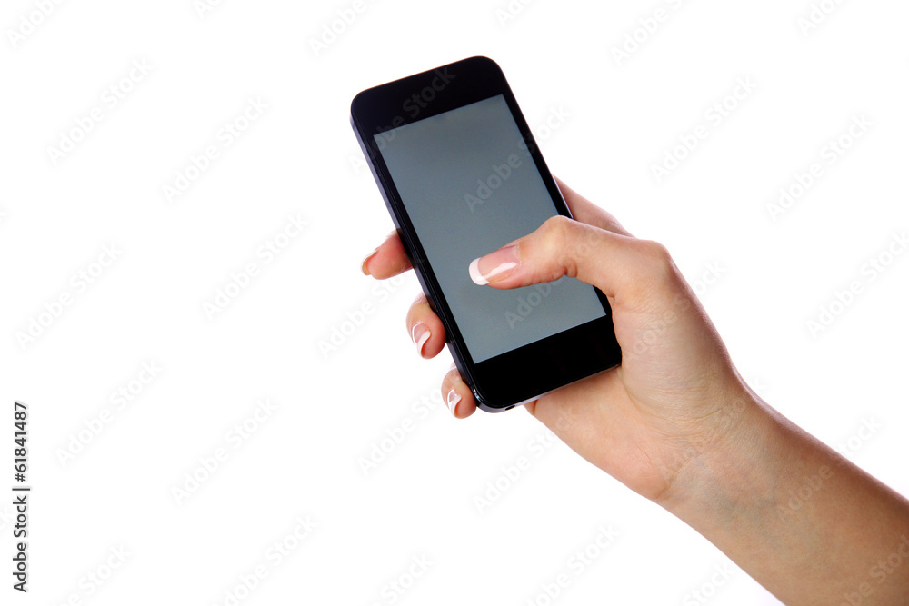Closeup portrait of a female hand holding smartphone Closeup portrait of a female hand holding smartphone
