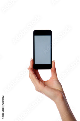 Closeup portrait of a female hand holding smartphone