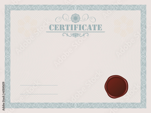 Certificate blank vector template with wax seal.