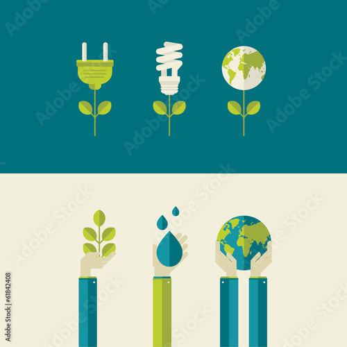 Set of flat design vector illustration concepts on ecology theme