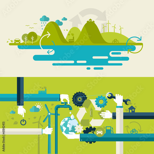 Set of flat design concepts for green technology