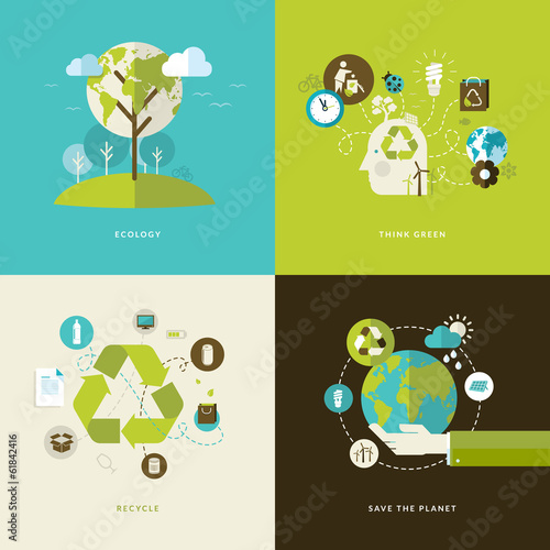 Set of flat design concept icons for recycling