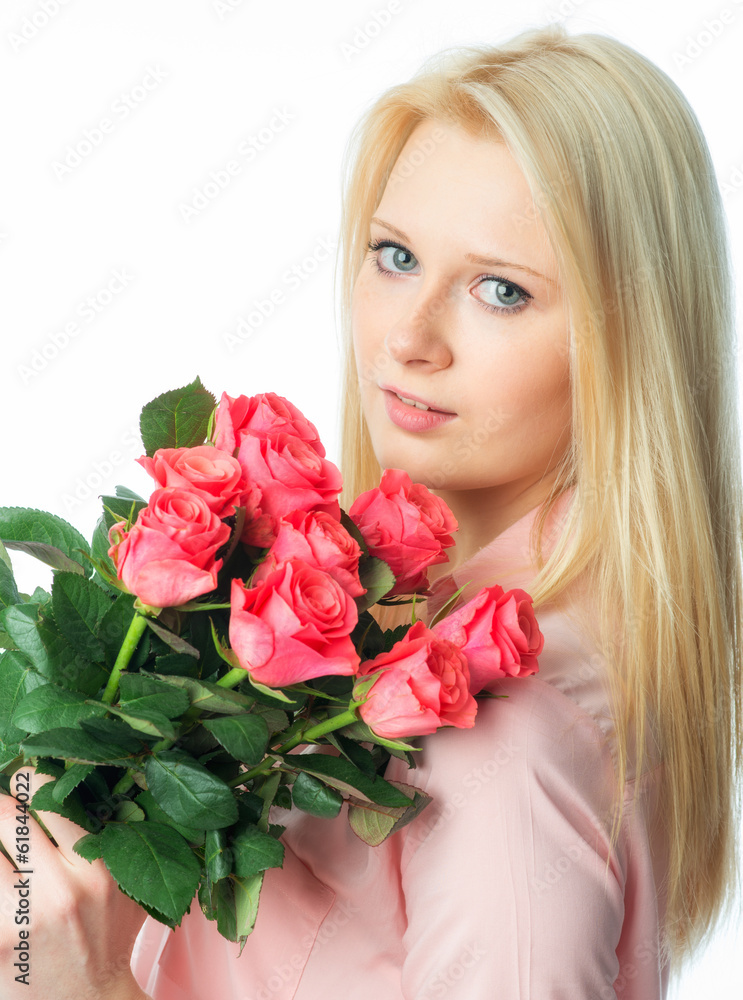 Blondes Mädchen mit Rosenstrauß Blondes Mädchen mit Rosenstrauß