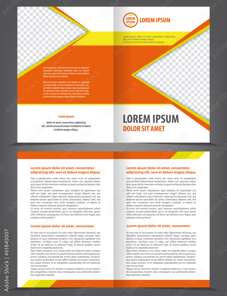 Vector empty bi-fold brochure template orange design