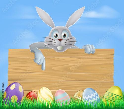 Wooden sign Easter eggs and bunny