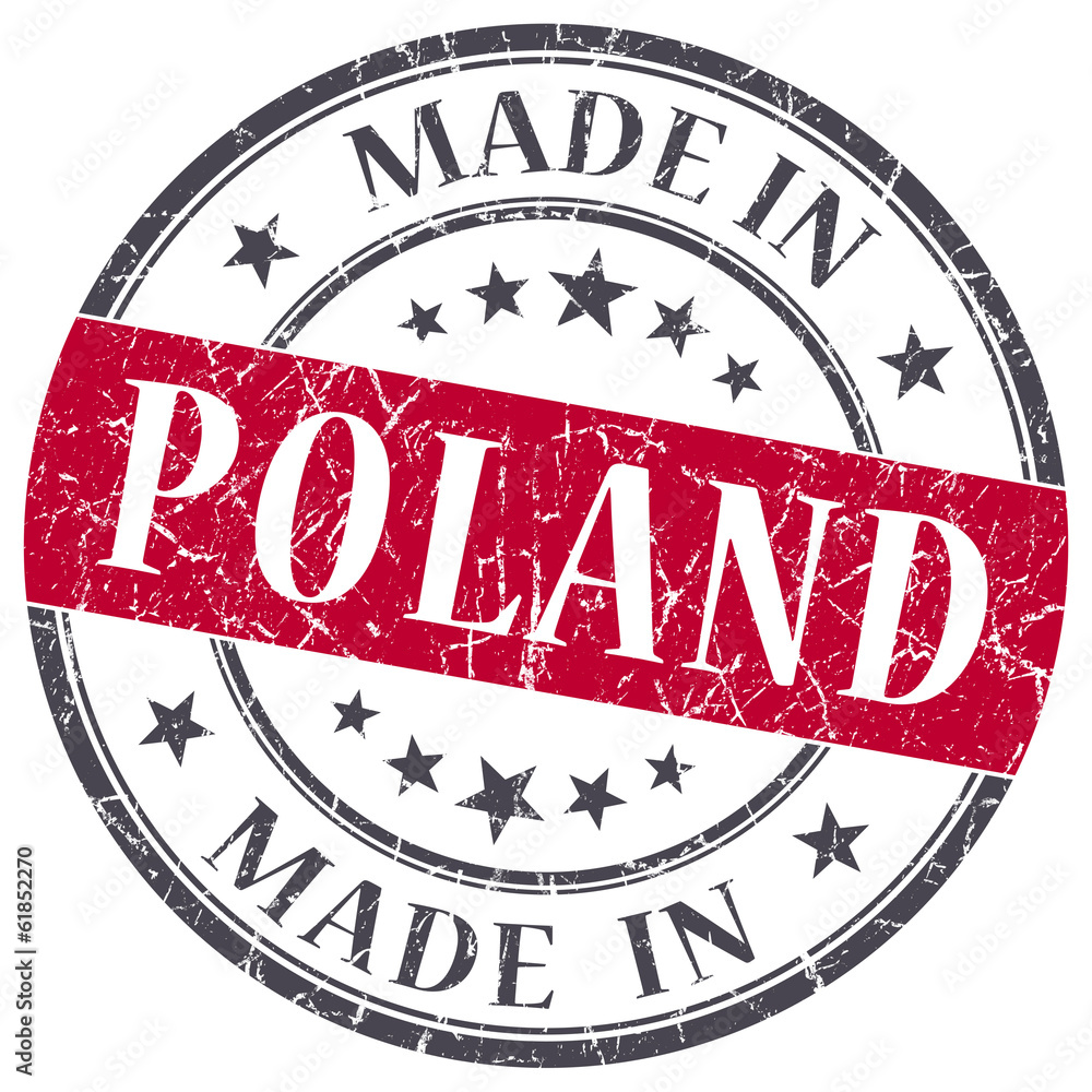 made in Poland red grunge round stamp