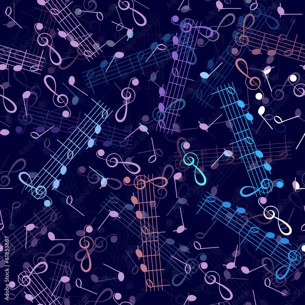 music notation repeating pattern on dark-blue background