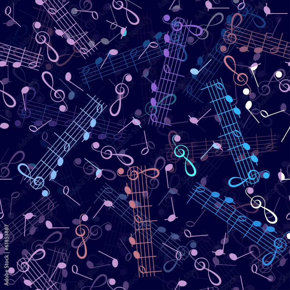 music notation repeating pattern on dark-blue background music notation repeating pattern on dark-blue background