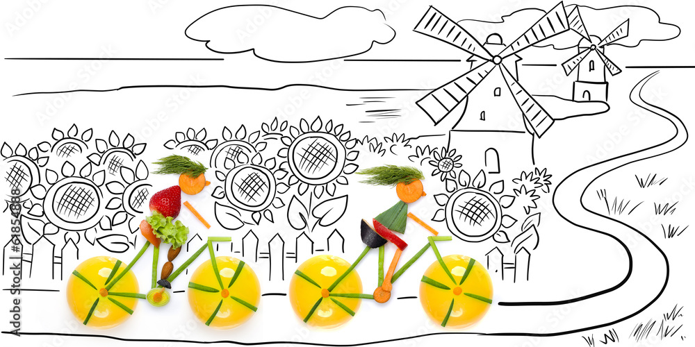 Fototapeta premium Riding in sunflowers.