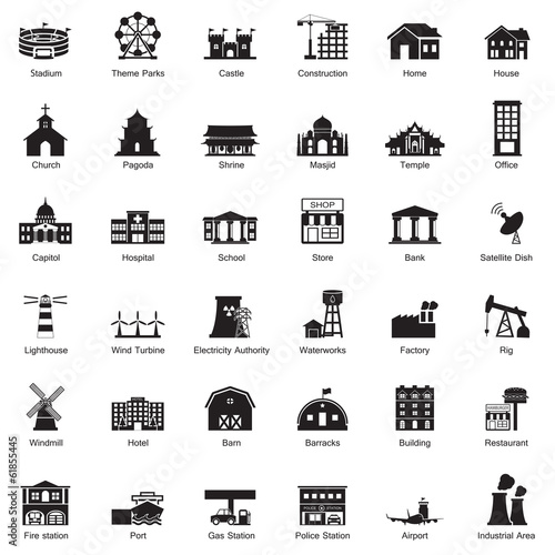 Buildings city icon set