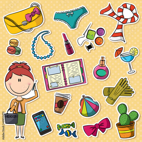 Trendy girl with female things